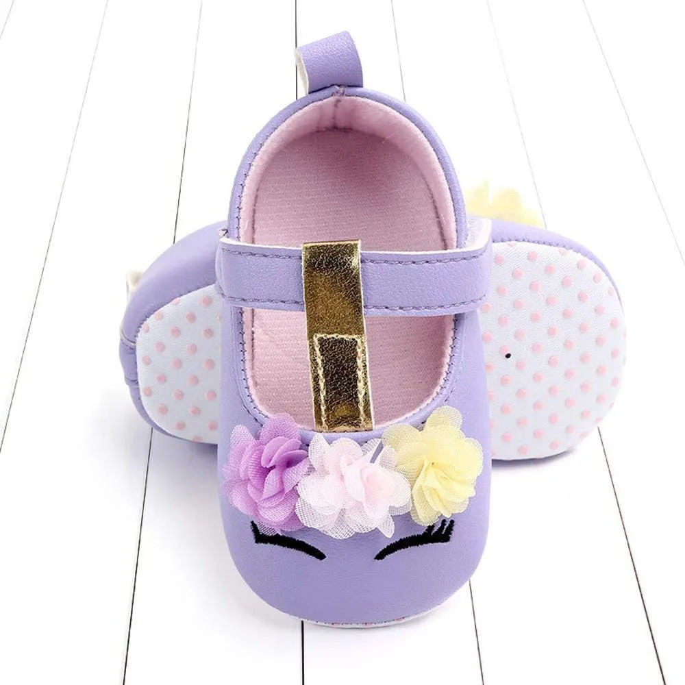 Baby Girl Shoes Soft Sole Floral 0-15 Months Newborn Infant Mary Jane Flats Non-Slip Rubber Baptism Dresses Shoe