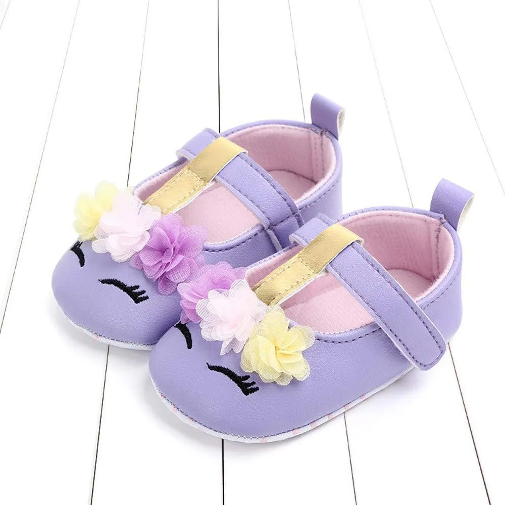 Baby Girl Shoes Soft Sole Floral 0-15 Months Newborn Infant Mary Jane Flats Non-Slip Rubber Baptism Dresses Shoe