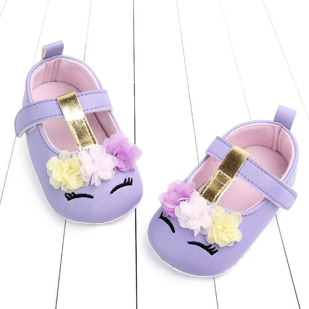 Baby Girl Shoes Soft Sole Floral 0-15 Months Newborn Infant Mary Jane Flats Non-Slip Rubber Baptism Dresses Shoe
