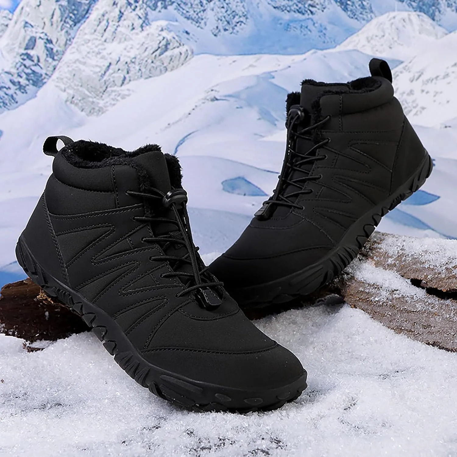 Mens Work Boots Soft Toe Hiking Sneakers Shoes Warm Fur Lined Women's Workout Shoes Nonslip Lightweight Outdoor Botas Mid Ankle Work Casual Hike Grounded Footwear