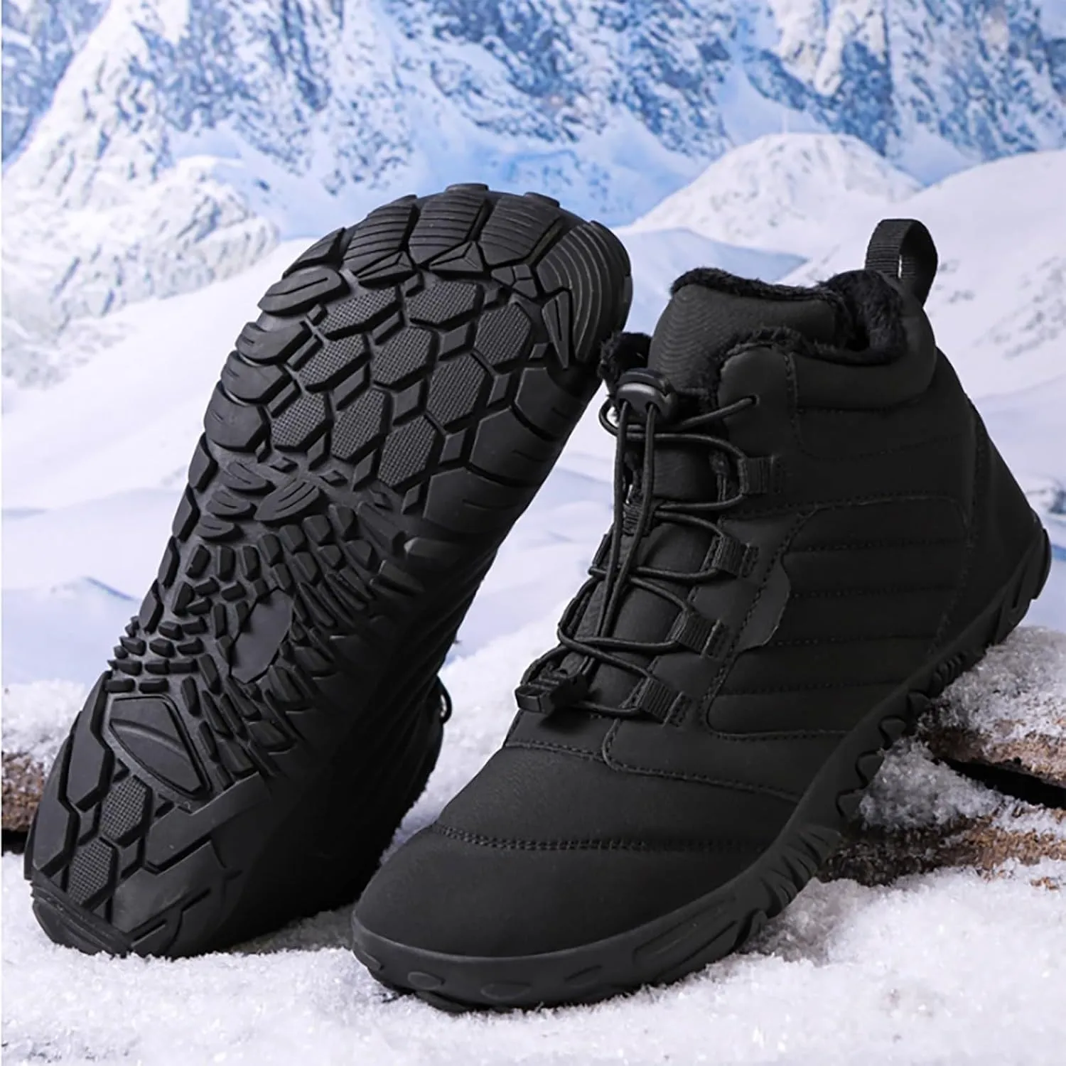 Mens Work Boots Soft Toe Hiking Sneakers Shoes Warm Fur Lined Women's Workout Shoes Nonslip Lightweight Outdoor Botas Mid Ankle Work Casual Hike Grounded Footwear