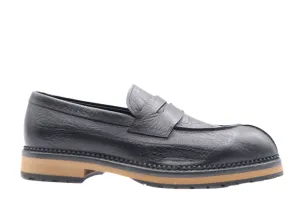 Tods Mens Black Leather Wrinkled Loafer Shoe