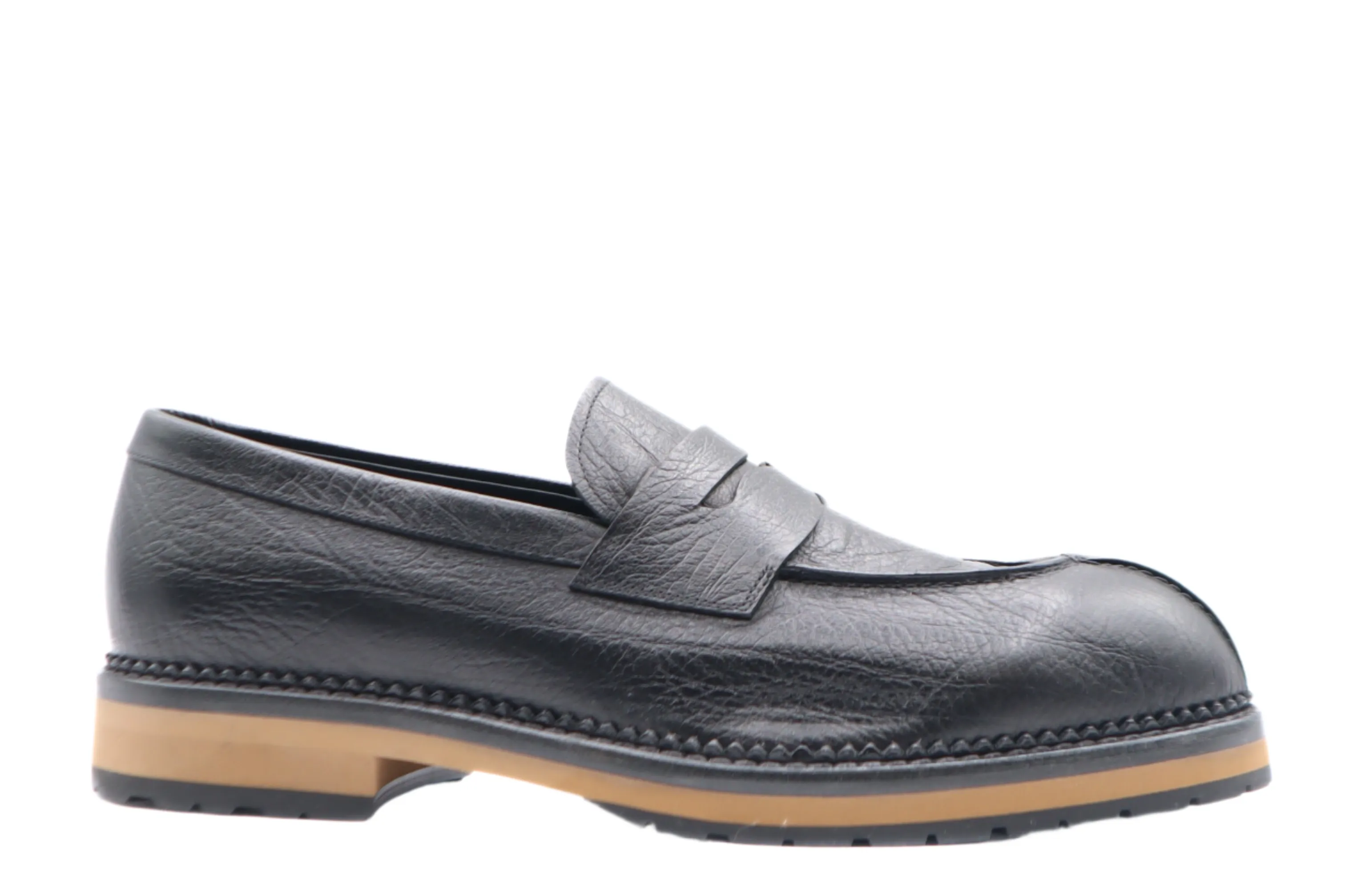 Tods Mens Black Leather Wrinkled Loafer Shoe