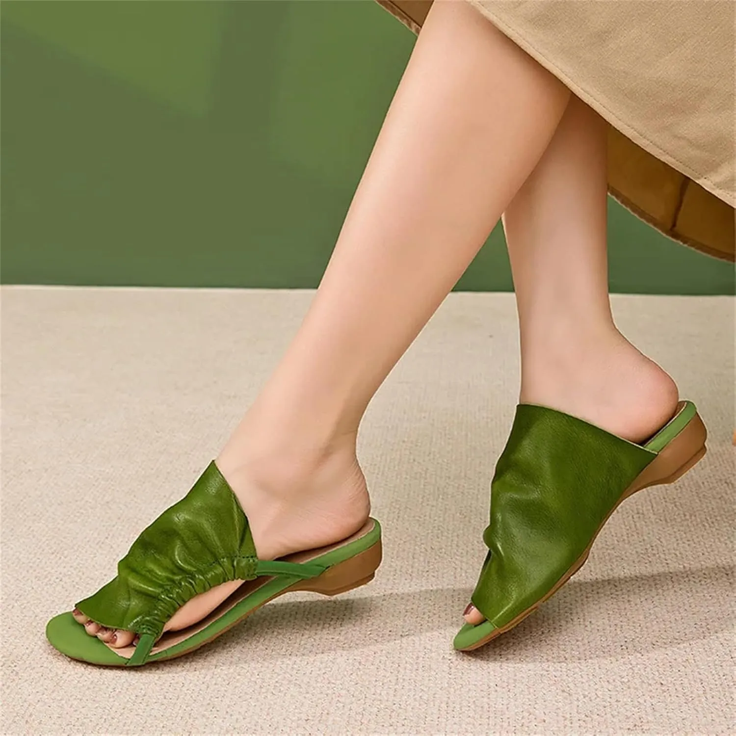 Women's Leather Hollow Flats - 2.5cm Peep Toe Summer Mary Jane Slippers