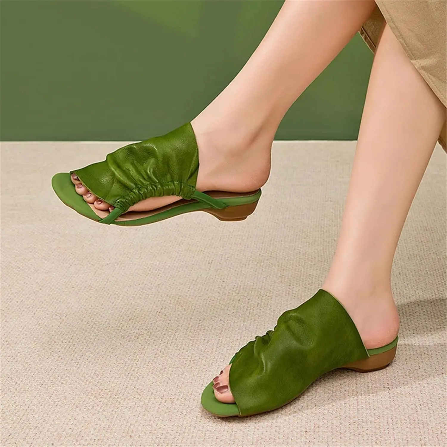 Women's Leather Hollow Flats - 2.5cm Peep Toe Summer Mary Jane Slippers
