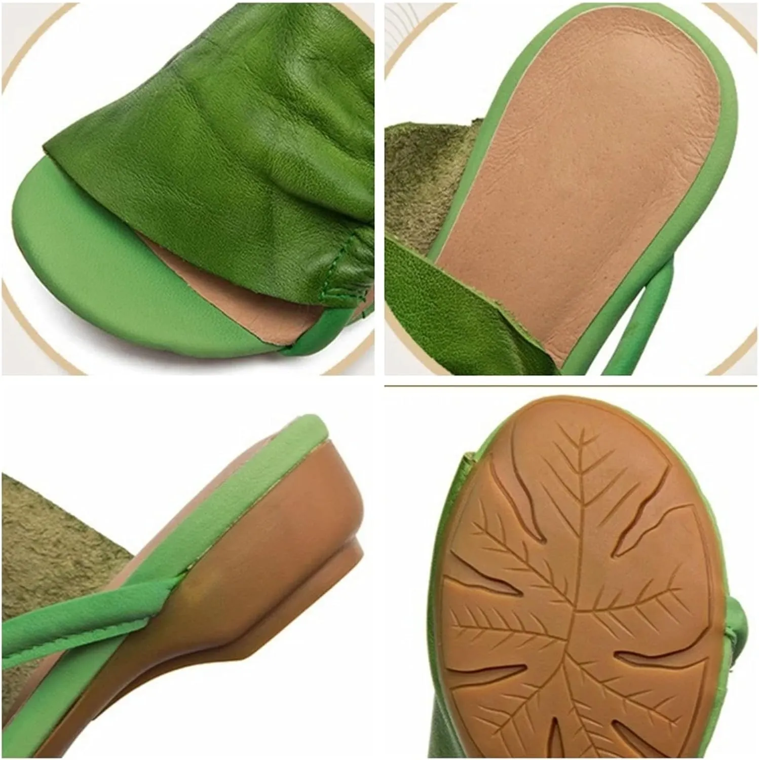 Women's Leather Hollow Flats - 2.5cm Peep Toe Summer Mary Jane Slippers