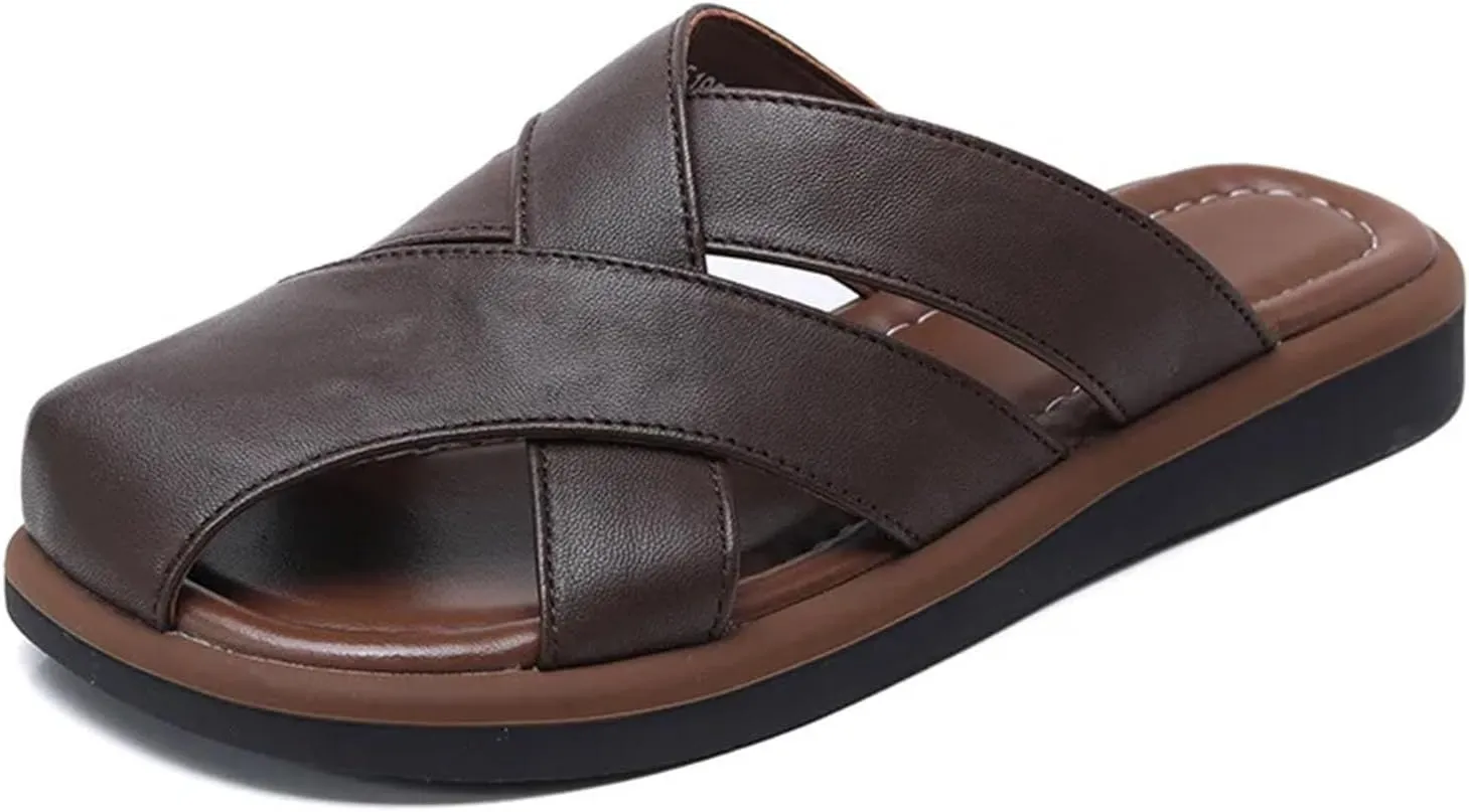Women's Weave Sheepskin Leather Flats - 2.5cm Platform Wedge Summer Peep Toe