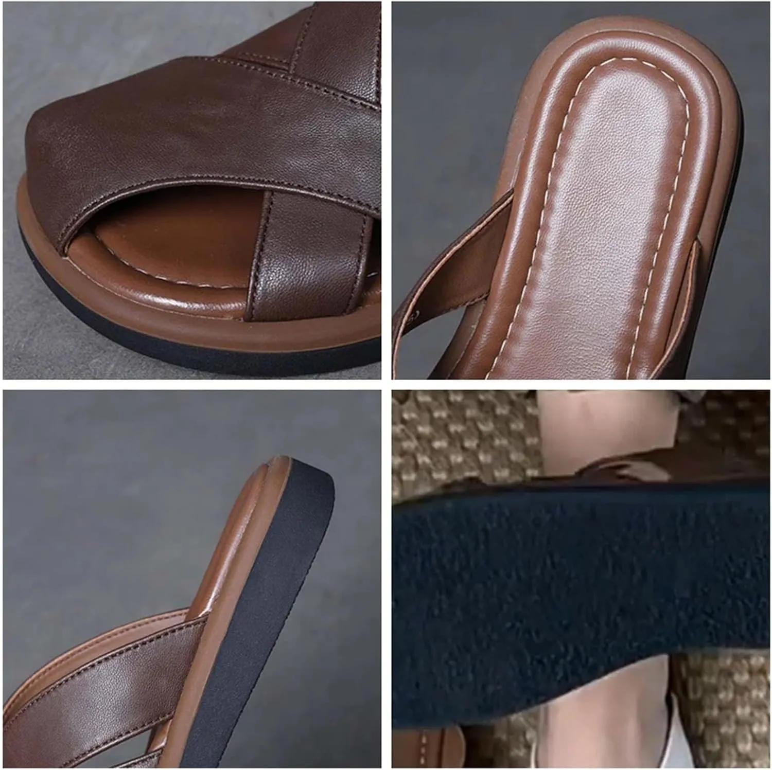 Women's Weave Sheepskin Leather Flats - 2.5cm Platform Wedge Summer Peep Toe
